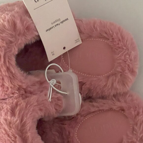 Auden Rae Pink Metallic Scuff Slippers Medium 7/8 Indoor/Outdoor Faux Fur Lined - Picture 5 of 5